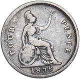 1838 Groat (Fourpence) - Victoria British Silver Coin