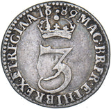 1689 Threepence - William & Mary British Silver Coin - Nice
