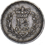 1843 Threehalfpence - Victoria British Silver Coin - Nice