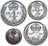 1901 Maundy Set - Victoria British Silver Coins - Nice