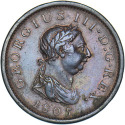 1807 Penny - George III British Copper Coin - Nice