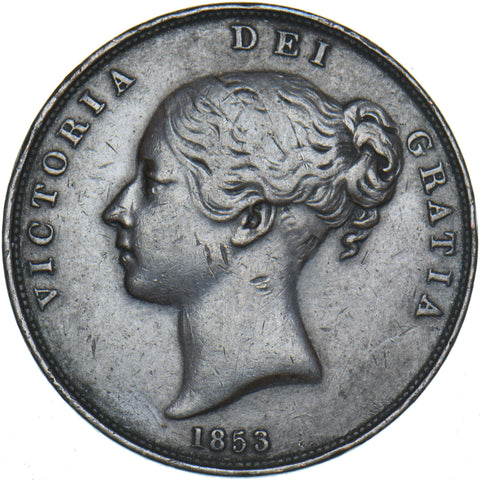1853 Penny (OT) - Victoria British Copper Coin - Nice