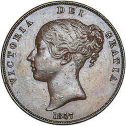 1857 Penny (PT) - Victoria British Copper Coin - Very Nice