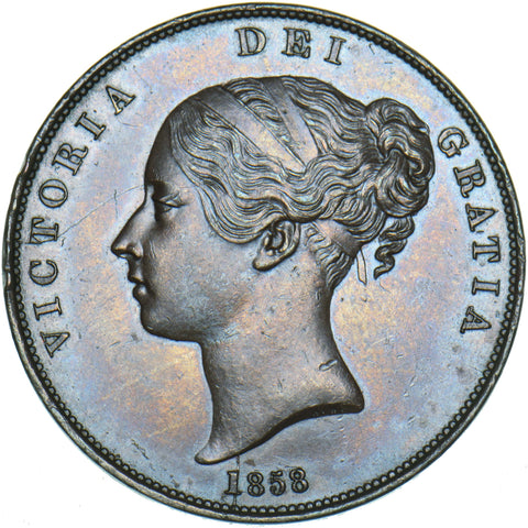 1858 Penny - Victoria British Copper Coin - Superb