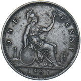 1861 Penny (F33) - Victoria British Bronze Coin - Nice