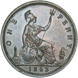 1863 Penny - Victoria British Bronze Coin - Superb