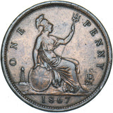 1867 Penny - Victoria British Bronze Coin - Nice