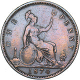 1874 Penny (F77 8+G R14) - Victoria British Bronze Coin