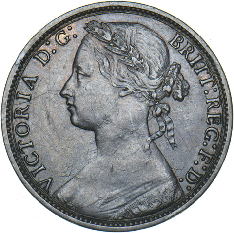 1875 Penny (F82 8+J) - Victoria British Bronze Coin - Very Nice