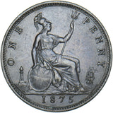 1875 Penny (F82 8+J) - Victoria British Bronze Coin - Very Nice