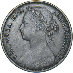 1875 Penny (F80 8+H) - Victoria British Bronze Coin - Nice
