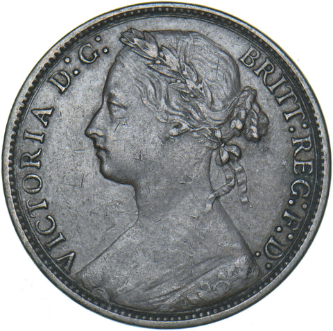 1875 Penny (F80 8+H) - Victoria British Bronze Coin - Nice