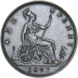 1892 Penny - Victoria British Bronze Coin - Very Nice