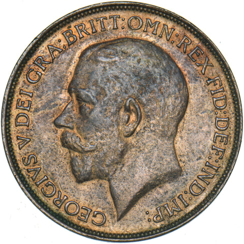 1912 H Penny - George V British Bronze Coin - Very Nice
