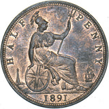 1891 Halfpenny - Victoria British Bronze Coin - Superb