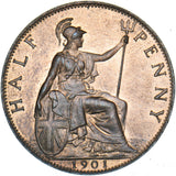 1901 Halfpenny - Victoria British Bronze Coin - Superb