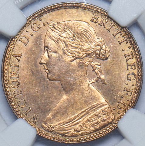 1860 Halfpenny (NGC MS 62 RB) - Victoria British Bronze Coin - Superb