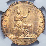1860 Halfpenny (NGC MS 62 RB) - Victoria British Bronze Coin - Superb
