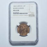 1860 Halfpenny (NGC MS 62 RB) - Victoria British Bronze Coin - Superb
