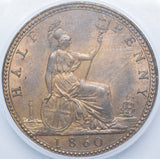 1860 Halfpenny (CGS UNC 80) - Victoria British Bronze Coin - Superb