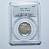 1708 Shilling (PCGS MS 62) - Anne British Silver Coin - Superb
