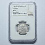 1723 Shilling (NGC MS 64) - George I British Silver Coin - Superb