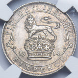 1914 Sixpence (NGC MS 63) - George V British Silver Coin - Superb