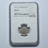1914 Sixpence (NGC MS 63) - George V British Silver Coin - Superb