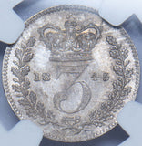 1845 Threepence (NGC MS 64) - Victoria British Silver Coin - Superb