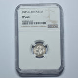 1845 Threepence (NGC MS 64) - Victoria British Silver Coin - Superb