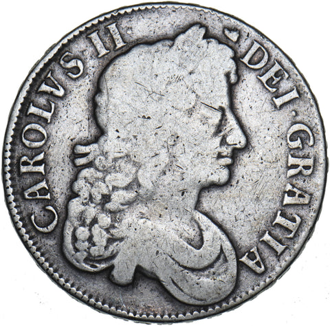 1677 Crown (Boar’s Head Flaw 7 Over 6) - Charles II British Silver Coin