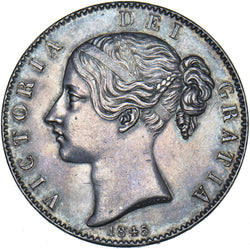 1845 Crown (Cinquefoil Stops) - Victoria British Silver Coin - Very Nice