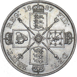 1887 Double Florin (Scarce Dies 1B) - Victoria British Silver Coin - Very Nice