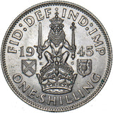 1945 Scottish Shilling - George VI British Silver Coin - Superb
