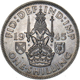 1945 Scottish Shilling - George VI British Silver Coin - Superb