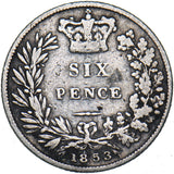 1853 Sixpence - Victoria British Silver Coin