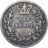 1865 Sixpence (Die no. 8) - Victoria British Silver Coin
