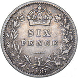1887 Sixpence - Victoria British Silver Coin