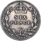 1892 Sixpence - Victoria British Silver Coin