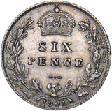 1901 Sixpence - Victoria British Silver Coin - Very Nice
