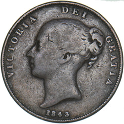 1843 Penny (DFF Flaw) - Victoria British Copper Coin