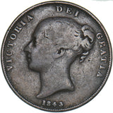 1843 Penny (DFF Flaw) - Victoria British Copper Coin