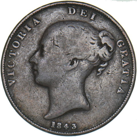 1843 Penny (DFF Flaw) - Victoria British Copper Coin