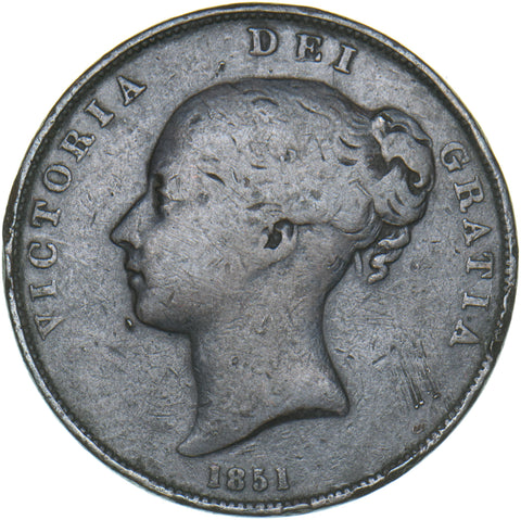 1851 Penny (Far Colon) - Victoria British Copper Coin