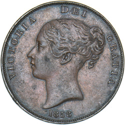 1858 Penny - Victoria British Copper Coin - Nice