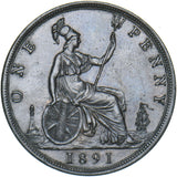 1891 Penny - Victoria British Bronze Coin - Very Nice
