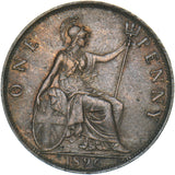 1896 Penny - Victoria British Bronze Coin - Very Nice