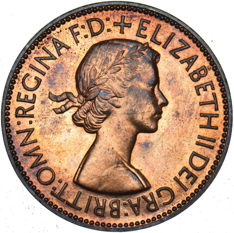 1953 Proof Penny - Elizabeth II British Bronze Coin - Superb