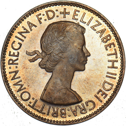 1953 Proof Penny - Elizabeth II British Bronze Coin - Superb