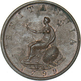 1799 Halfpenny - George III British Copper Coin - Very Nice